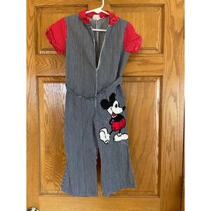 Vintage Wonderalls Mickey Mouse Jumpsuit Hickory Stripe Red Polka Dot Size 14